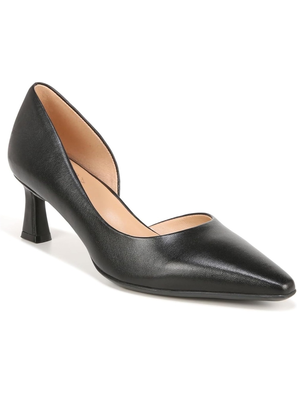Naturalizer Black Leather Pointed D'Orsay Mid-Heel Pumps